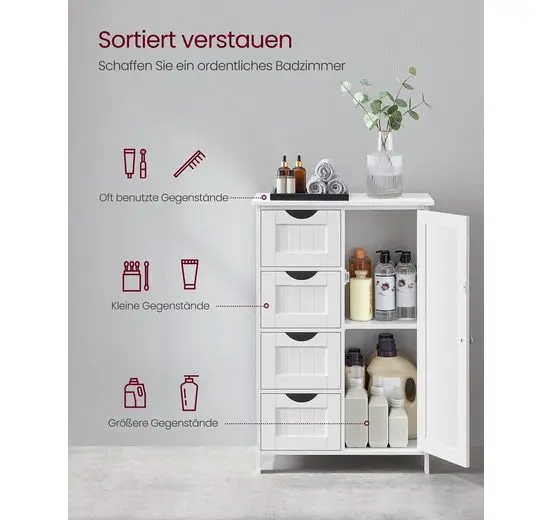 VASAGLE Badezimmermöbelset mit 4 Schubladen und verstellbarem Regal – Bild 3