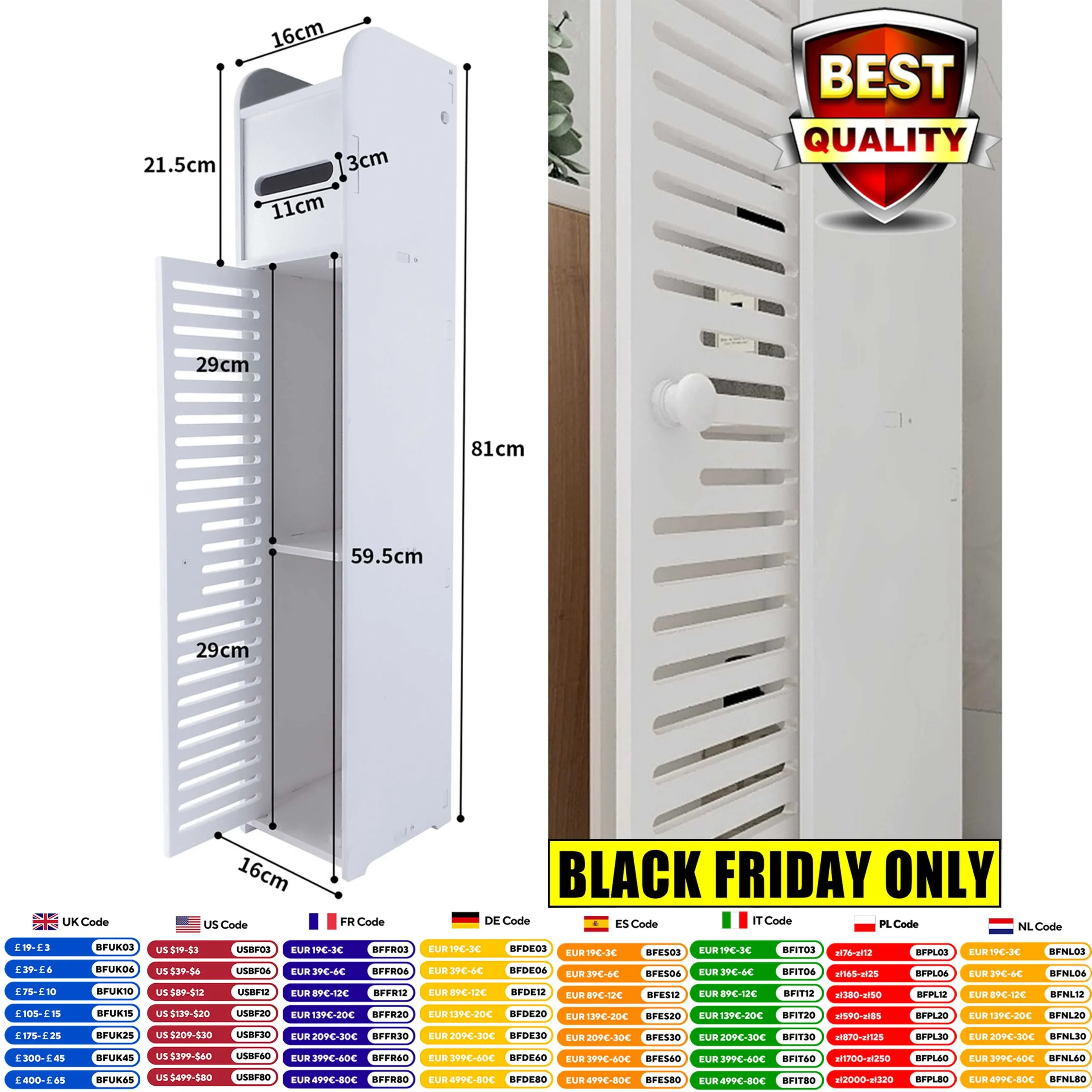 Praktischer 3-stufiger Badezimmer-Speicher-Schrank für Toilettenpapier – GERMANY