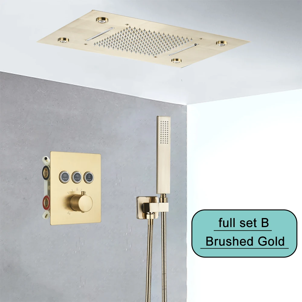 Intelligente LED-Duschkopf-Set mit Fernbedienung und Regenfall - Brushed Gold set B