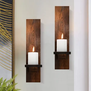 Set aus 2 rustikalen Holz-Wandkerzenhaltern für das Wohnzimmer