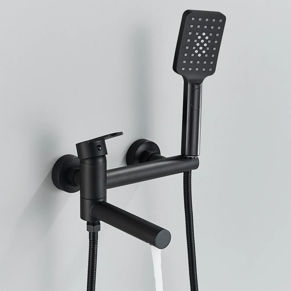 Elegantes Wandmontiertes Badewannenarmatur-Set mit Wasserfallfunktion - Matte Black B