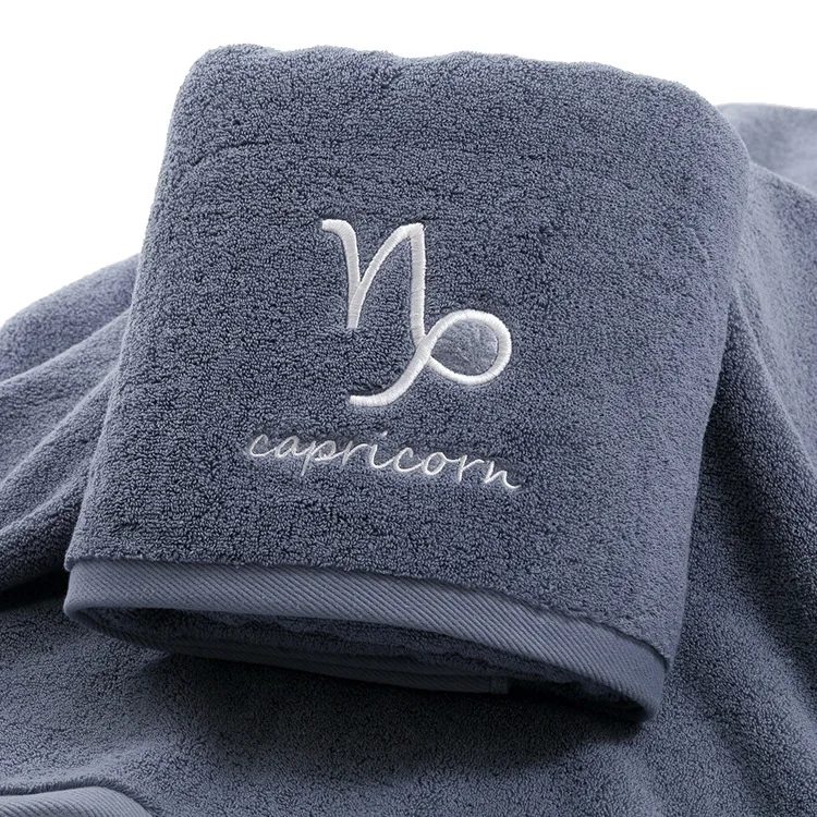 Weiches Baumwoll-Handtuch-Set mit Sternzeichen-Stickerei für Zuhause – Grey Capricorn , 1pcs 35x75cm
