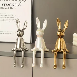 Elegante Keramikfigur: Sitzender Hase mit langen Ohren