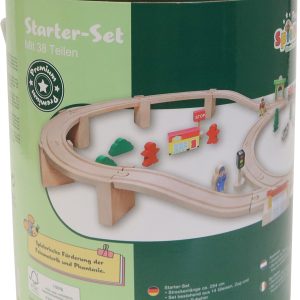 SpielMaus Holz Holzeisenbahn in Trommel, 38-teilig