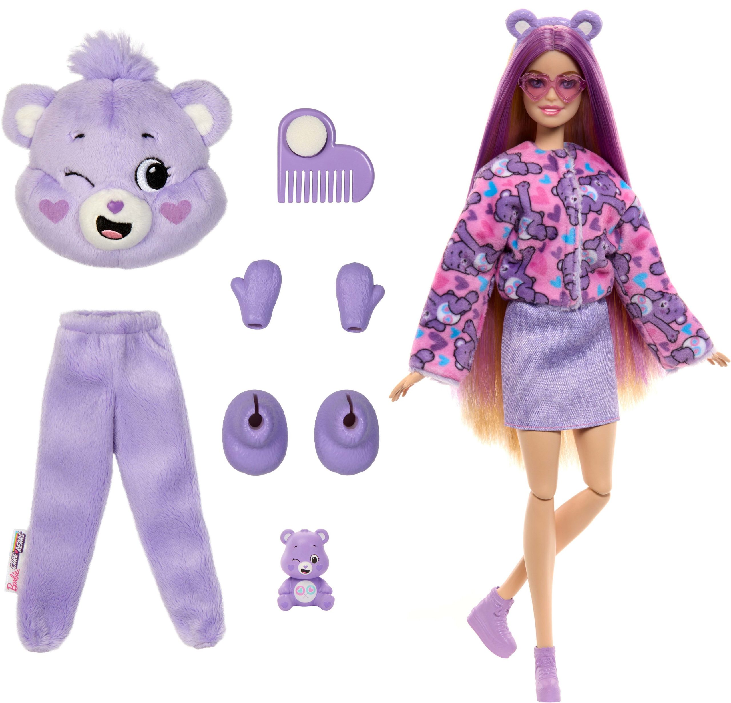 Barbie-Puppe der Cutie Reveal Glücksbärchi-Reihe mit Accessoires und Teile-gern-Bärchi-Kostüm, 10 Überraschungen
