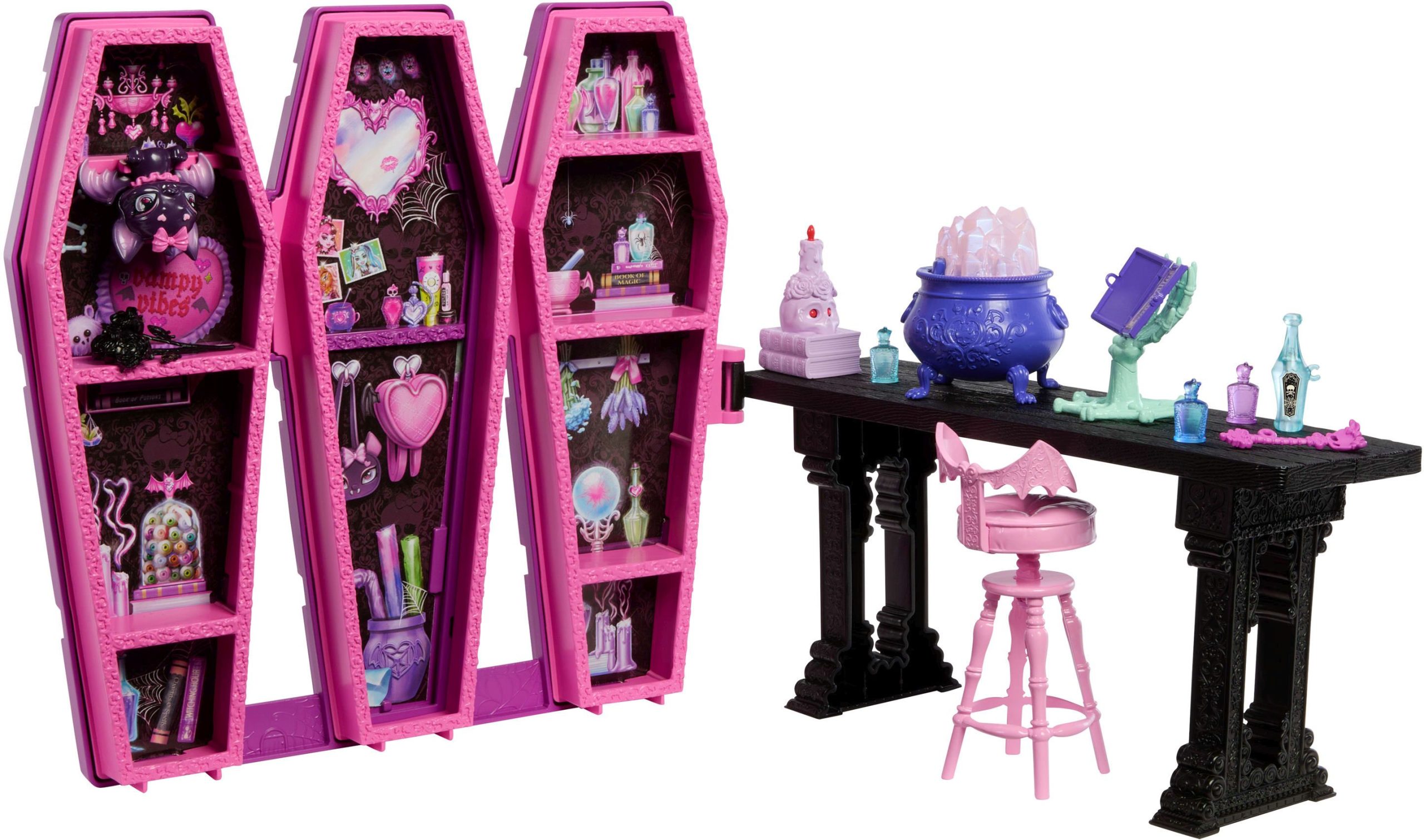 Monster High Draculaura Secret Potion Room Puppen-Spielset mit mehr als 12 Accessoires und überraschenden Verwandlunge