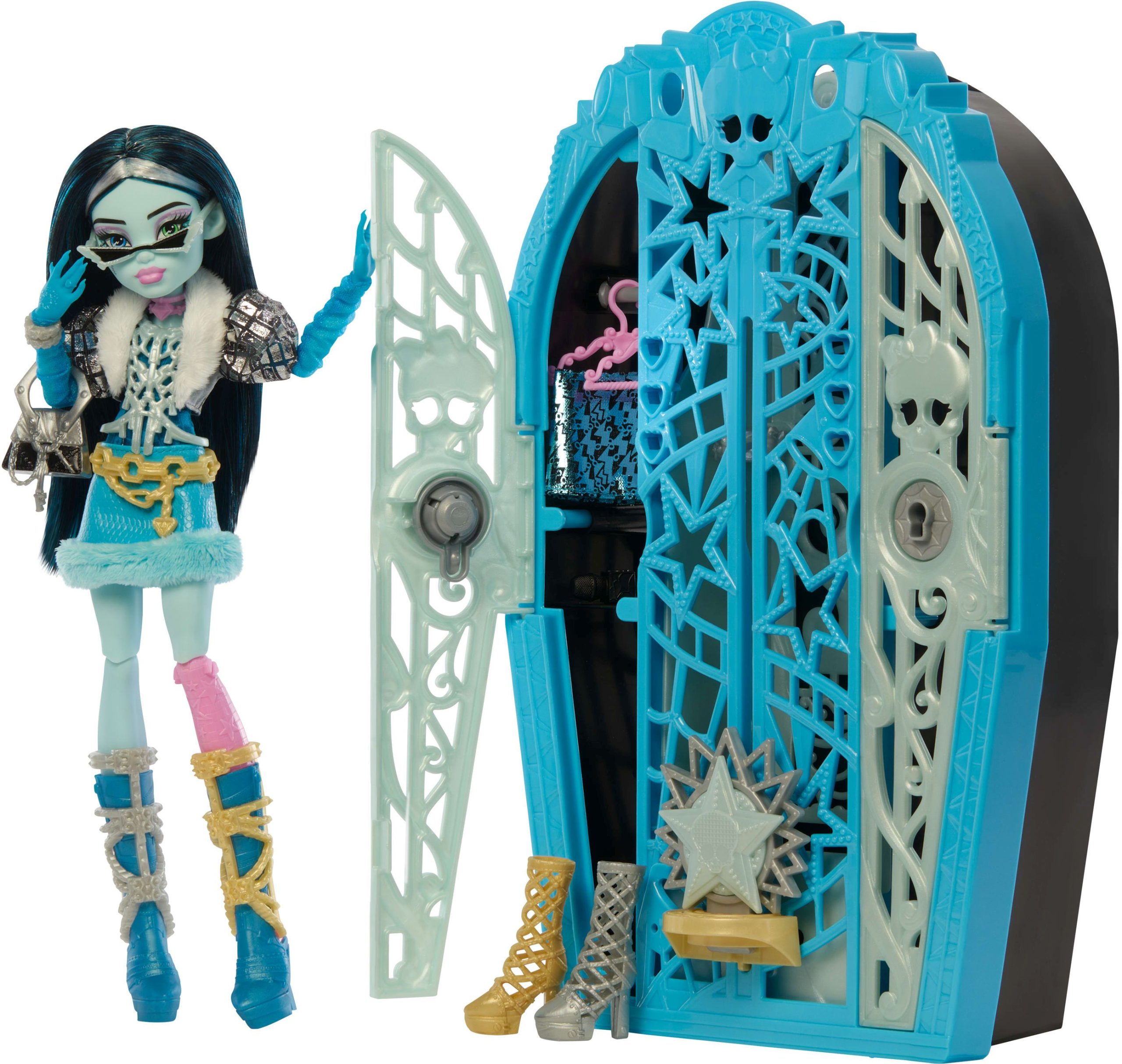 Monster High Skulltimate Secrets Hauntlywood-Mysteries-Spielset, Frankie-Stein-Puppe mit mehr als 19 Überraschungen