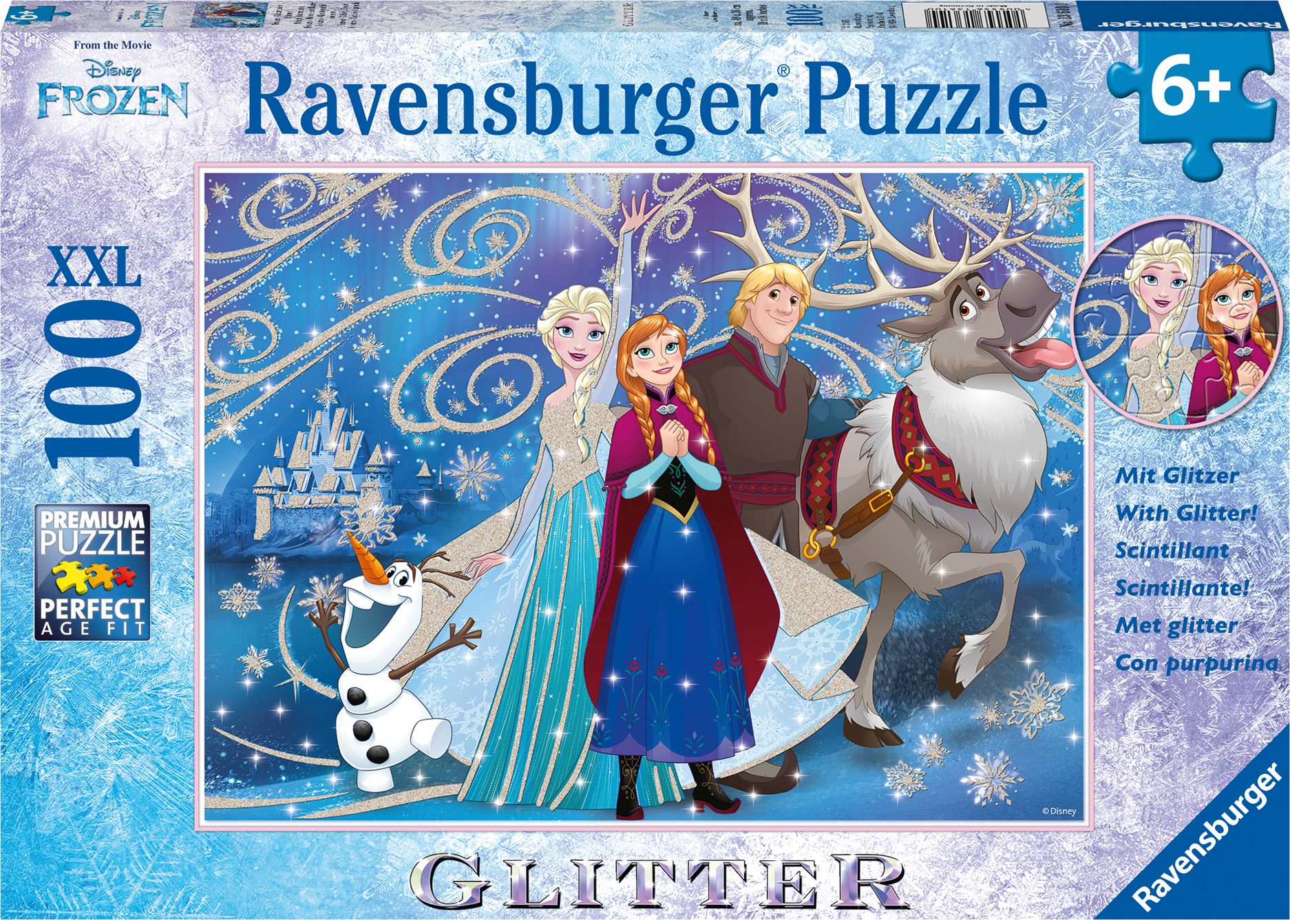 Ravensburger 13610 Puzzle Frozen – Glitzernder Schnee 100/200 Teile XXL