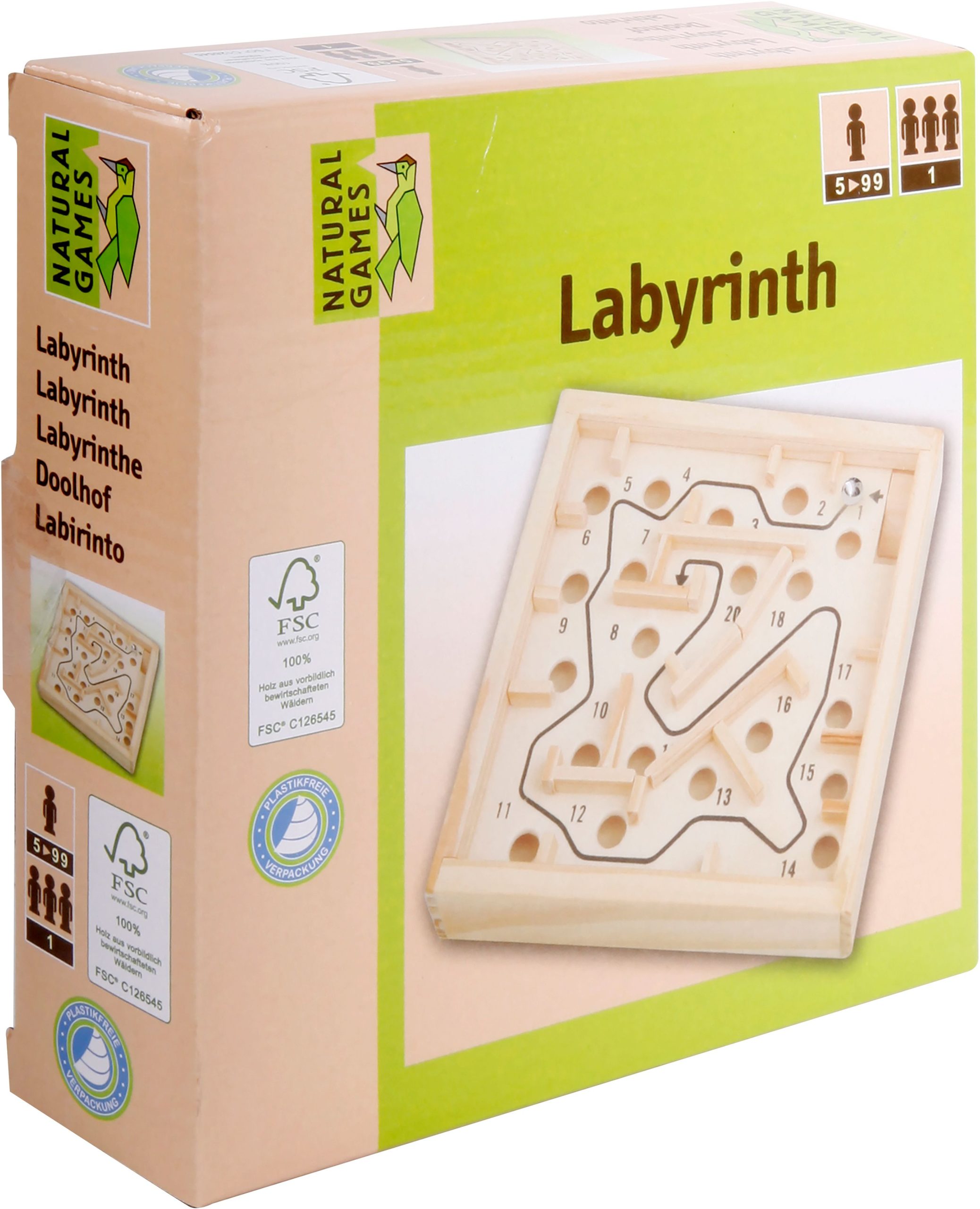 Natural Games Holz Labyrinth 12 x 12 cm