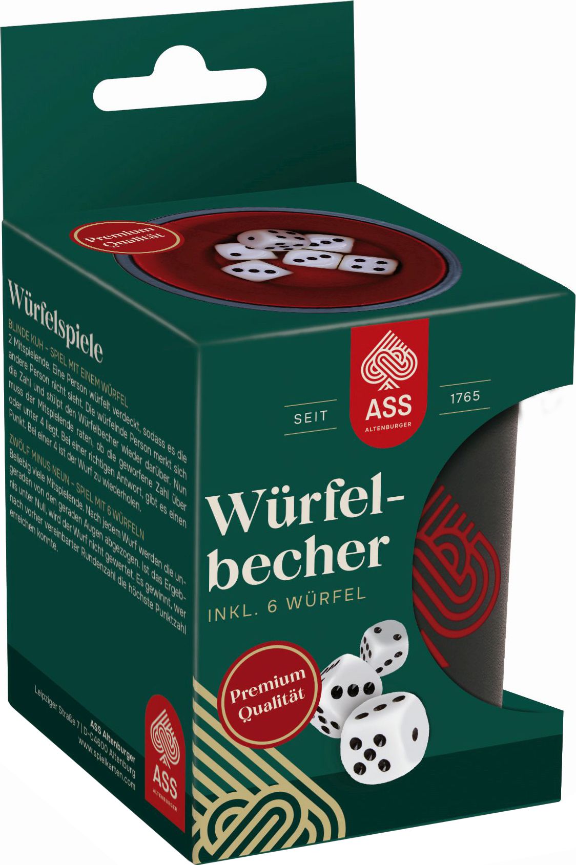 Premium Würfelbecher mit 6 Würfel