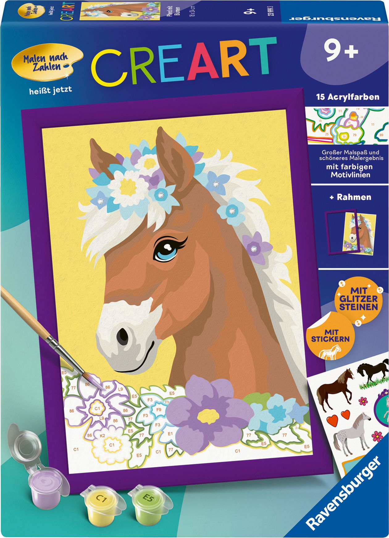 Ravensburger CreArt - Malen nach Zahlen 23999 - Pferd mit Blumen - ab 9