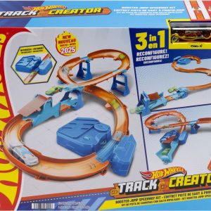 Hot Wheels Track Creator Beschleuniger-Sprung-Schnellstrecke-Set mit Spielzeugauto im Maßstab 1:64 und motorisiertem B