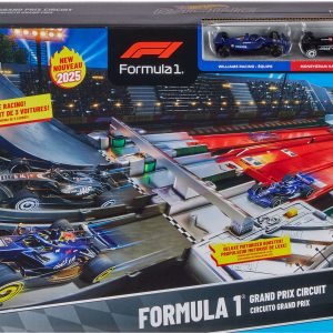Hot Wheels Race Formel 1® Grand Prix-Rennstrecke-Trackset mit 3 Die-Cast-Spielzeugautos im Maßstab 1:64