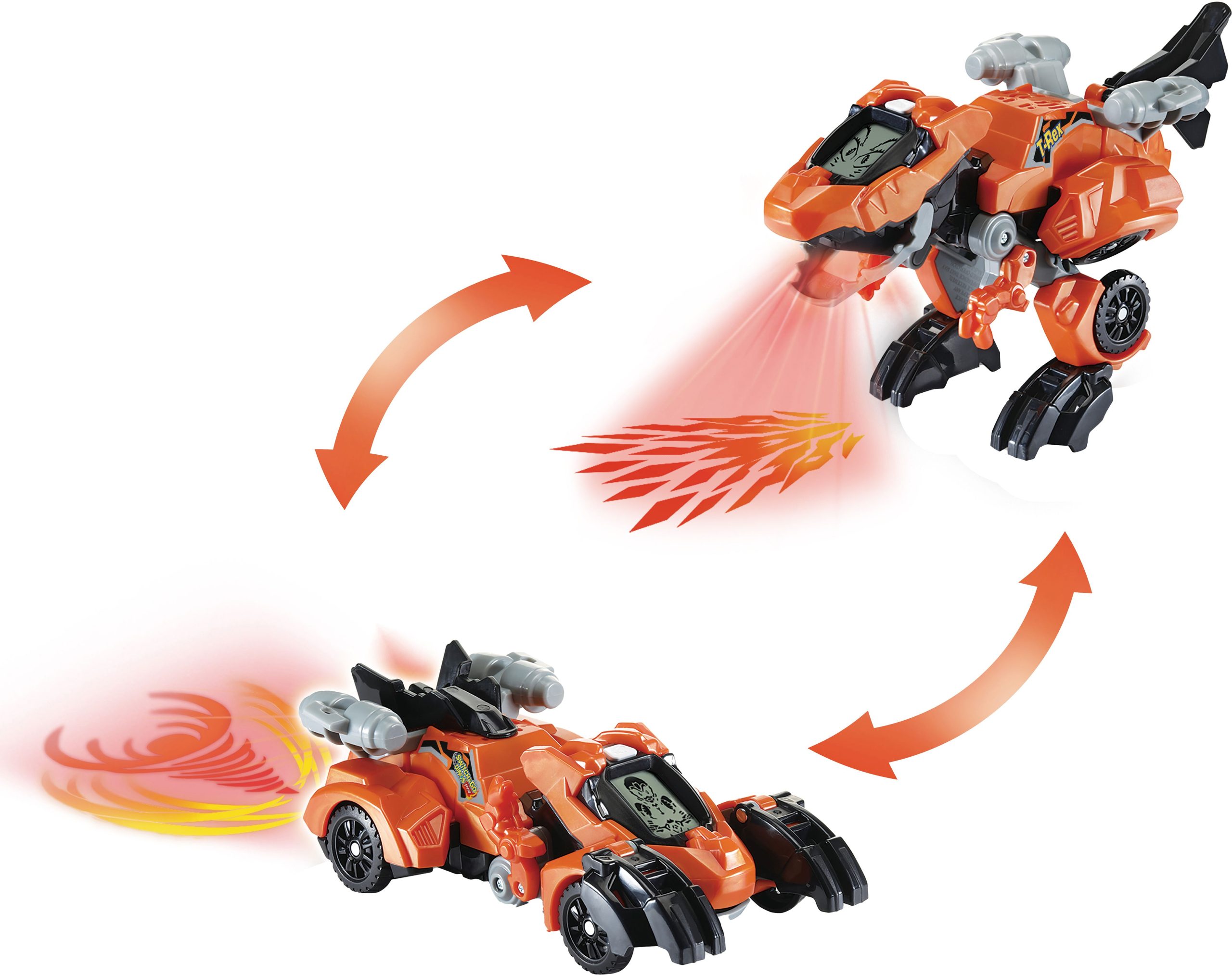 VTech - Switch & Go Dinos Combo, Dinosaure Sonore Trio, le Méga T-Rex SOS 3 en 1, Voiture de Police, Camion de Pompiers, Hélicoptère, Jouet Dino Articulé, Cadeau Enfant Dès 4 Ans