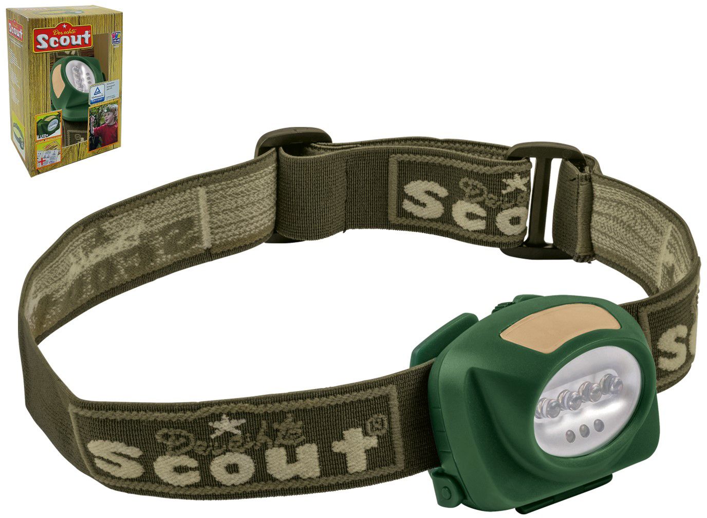 SCOUT LED Stirnlampe, 7 leistungsstarke LEDs, 3 Einstellungen auf Knopfdruck: 2, 4 weiße oder 3 rote LED Leuchtkegel,