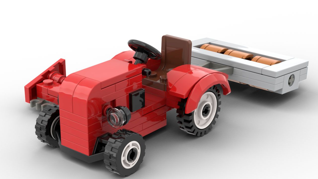 Kiddicraft KC1113 Roter Trecker mit Walze und Mähbalken