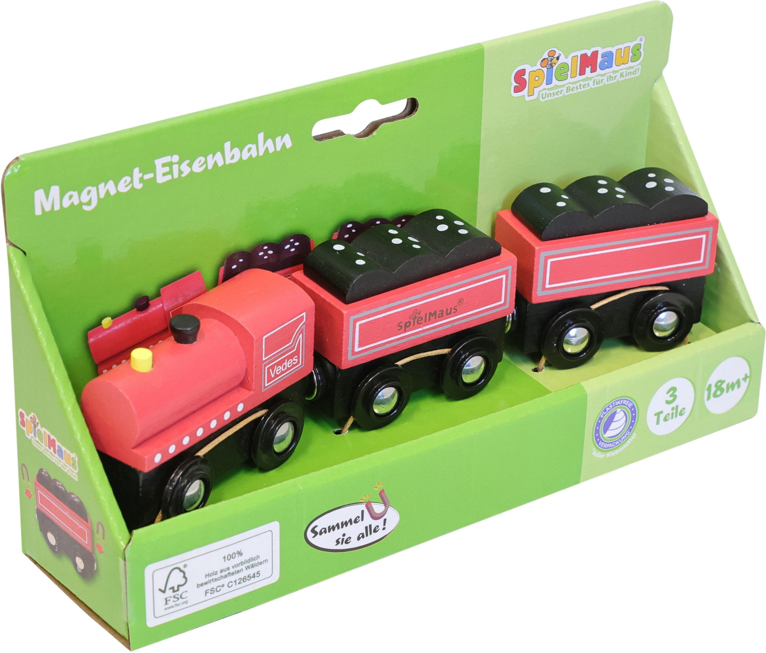 SpielMaus Holz Magnet Eisenbahn, 3-teilig
