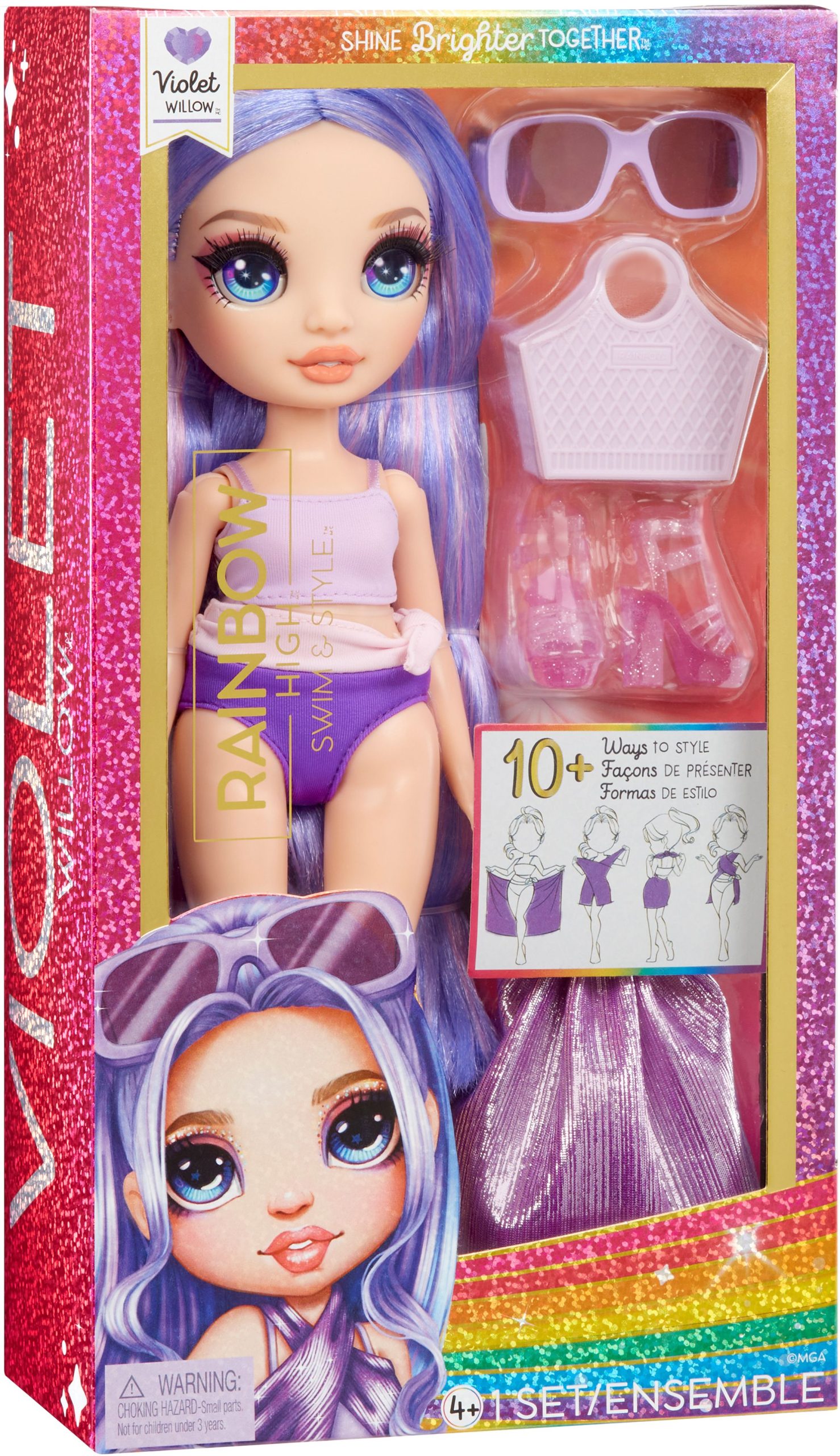 Rainbow High Swim & Style - Poupée mannequin ariculée 27 cm - Violet (Violet) - Maillot de bain + Paréo - à partir de 4 ans