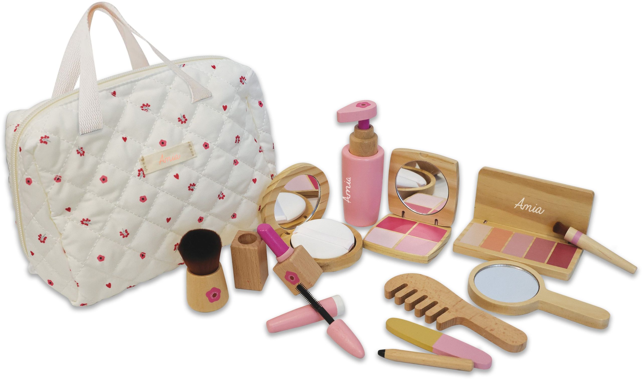 Amia Holz Kosmetik-Set, inklusive Tasche