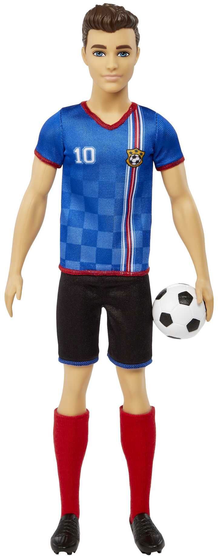 Ken Fußballspieler-Puppe, kurze Haare, Trikot mit der Nummer 10, Fußball, Stollenschuhe, Stutzen, für Kinder ab 3 Jahr