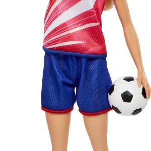 Barbie Fußballspielerin-Puppe, blond, Trikot mit der Nummer 9, Fußball, Stollenschuhe, Stutzen, für Kinder ab 3 Jahre