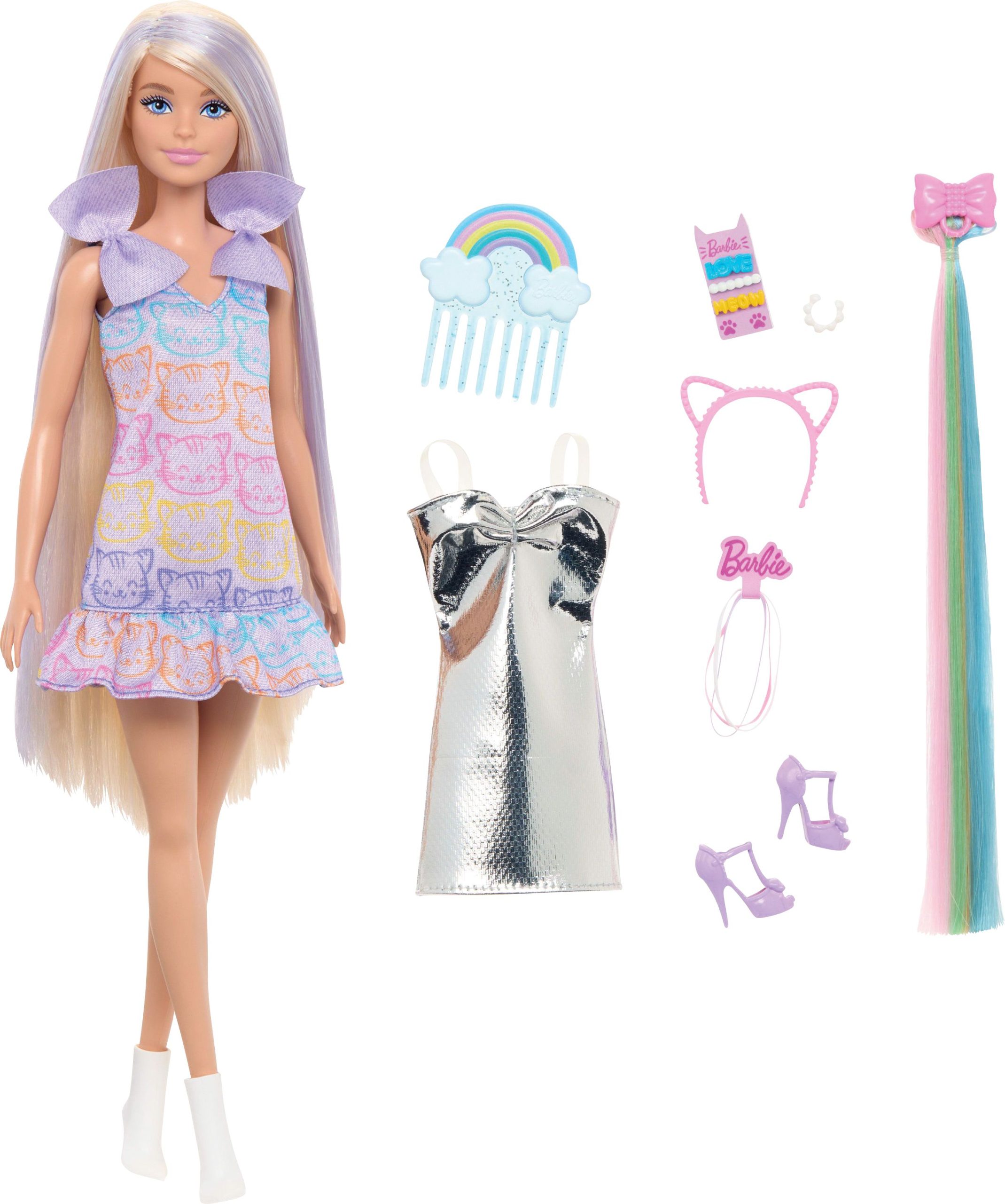 Barbie Fun & Fancy Puppe mit Accessoires, Modepuppe mit extra langem blondem Haar und 2 Looks