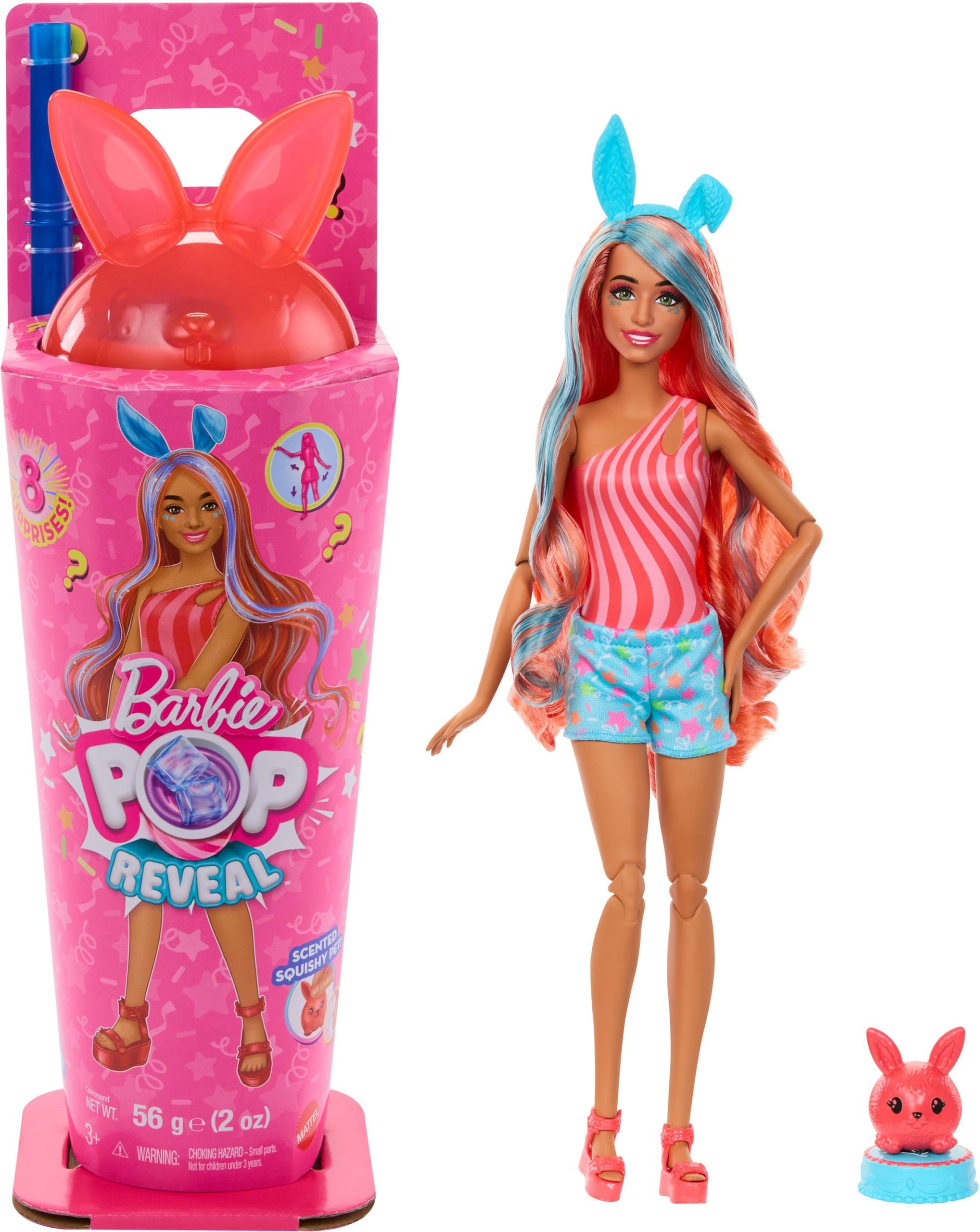 Barbie Pop Reveal Shakes-Serie, Set aus Puppe & Accessoires, duftende helle Häschen-Modepuppe