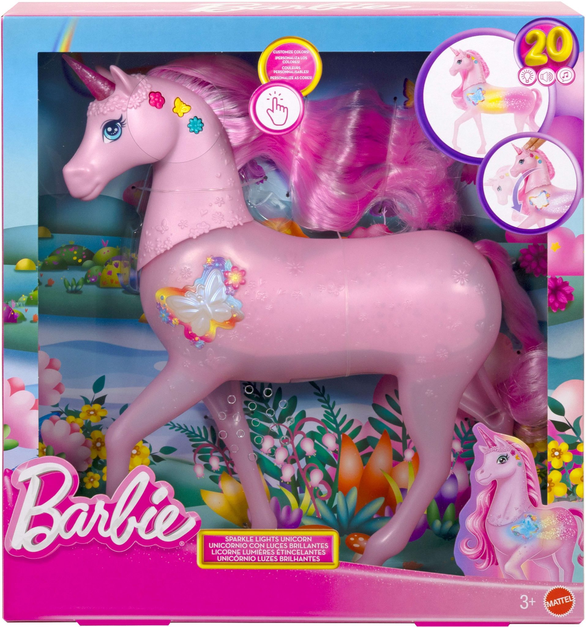 Barbie funkelnd leuchtendes Einhorn mit 20 interaktiven Kombinationen
