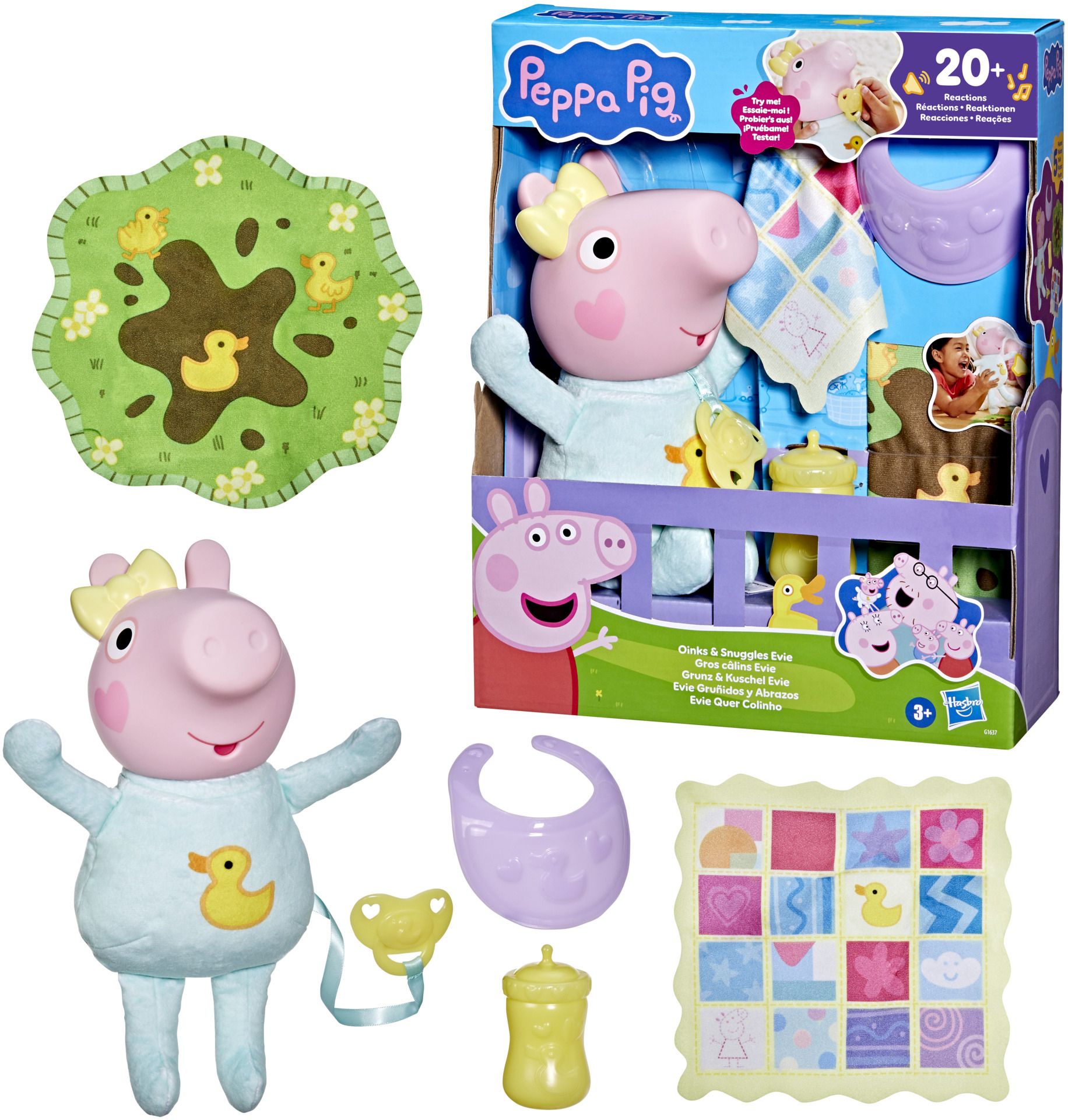Peppa Pig Grunz mit Mir Peppa, zingende pluche pop met rode jurk en strik, zingt 3 liedjes, geschikt voor kinderen vanaf 3 jaar
