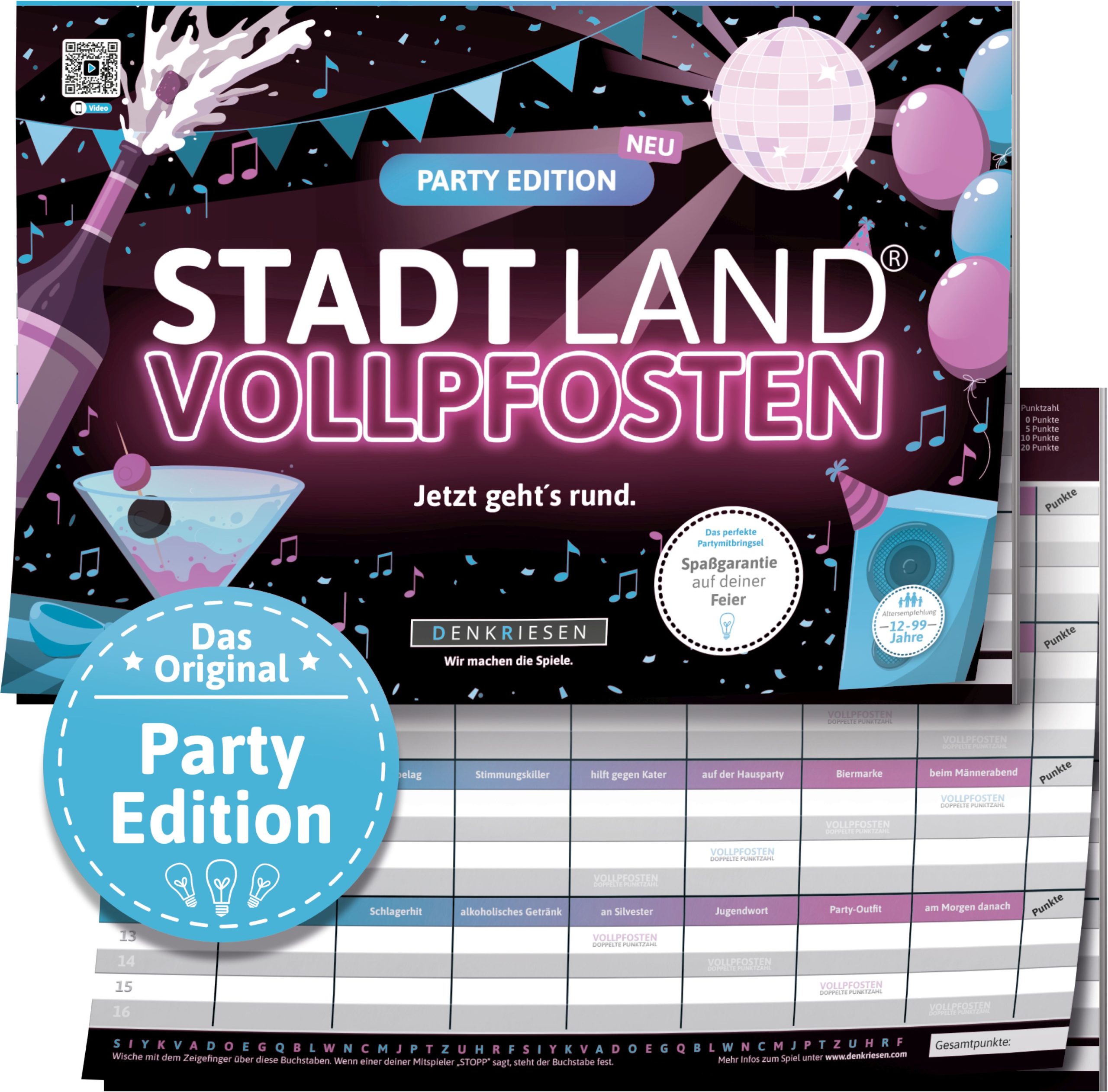 STADT LAND VOLLPFOSTEN® – PARTY EDITION – Jetzt gehts rund.