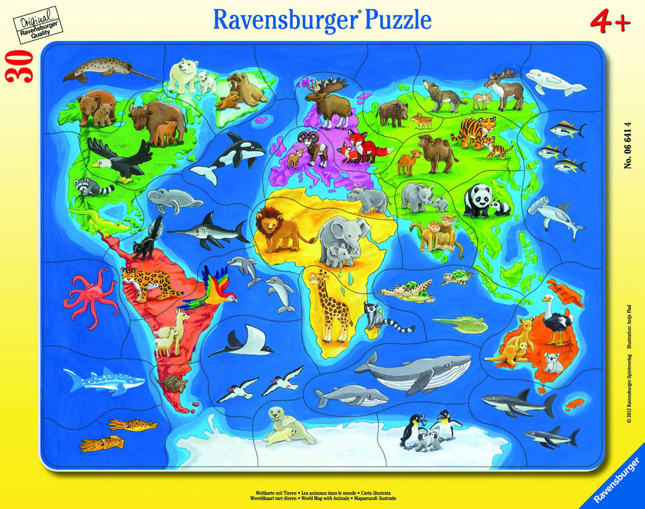 Ravensburger 6641 Puzzle Weltkarte mit Tieren 30-48 Teile
