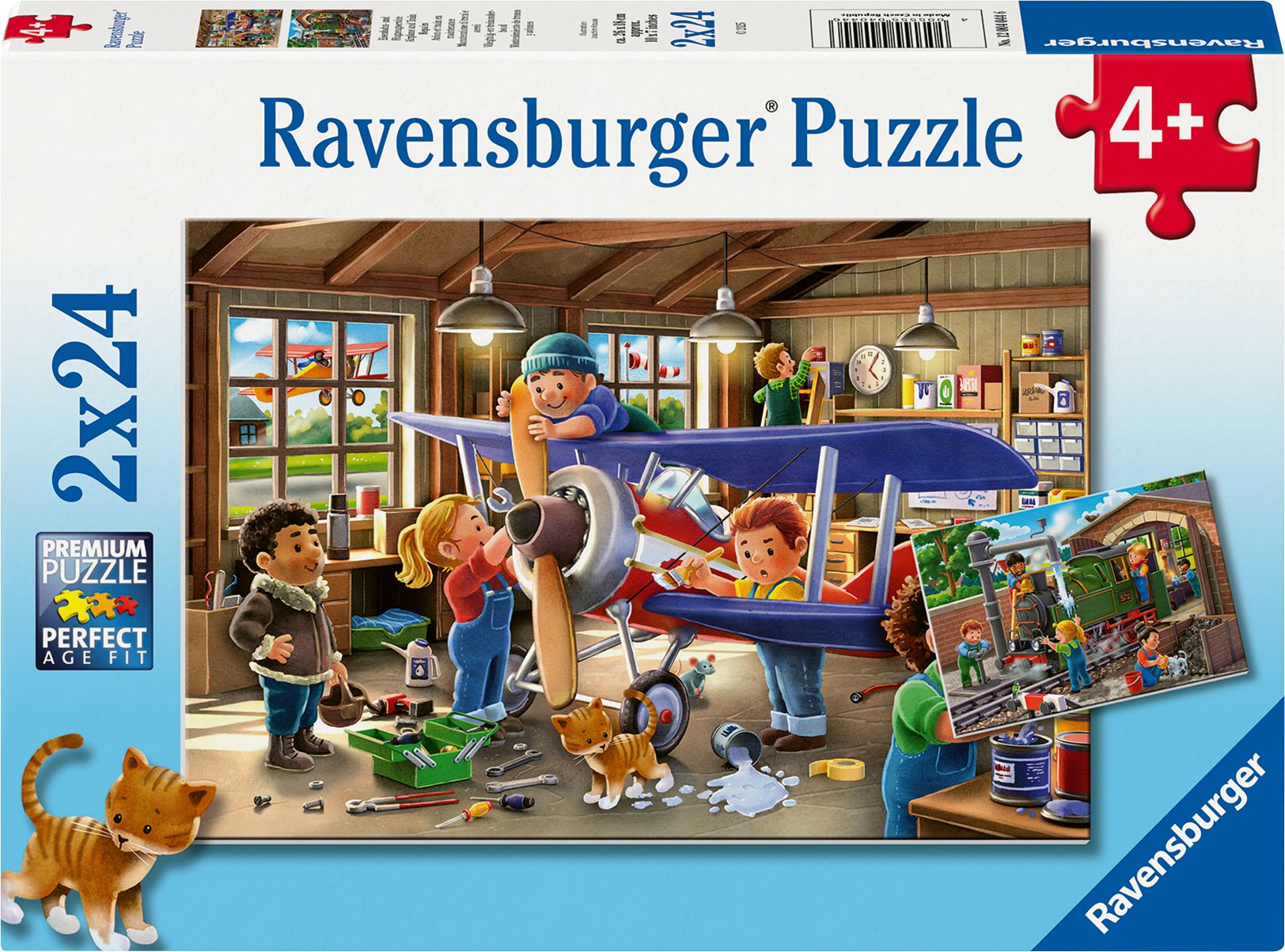Ravensburger Kinderpuzzle – 12004044 Eisenbahn- und Flugzeugservice – Puzzle für Kinder ab 4 Jahren, mit 2×24 Teilen