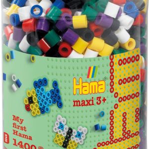 Hama® Bügelperlen Maxi - Vollton Mix 1400 Perlen (6 Farben) in Aufbewahrungsdose.