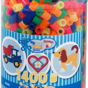 Hama® Bügelperlen Maxi - Neon Mix 1400 Perlen (6 Farben) in Aufbewahrungsdose.