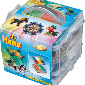 Hama® Bügelperlen Aufbewahrungsbox klein mit 6.000 Perlen und 3 Stiftplatten.