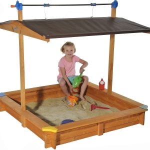 GASPO Holz-Sandkasten 140 x 140 cm Kurbeldach