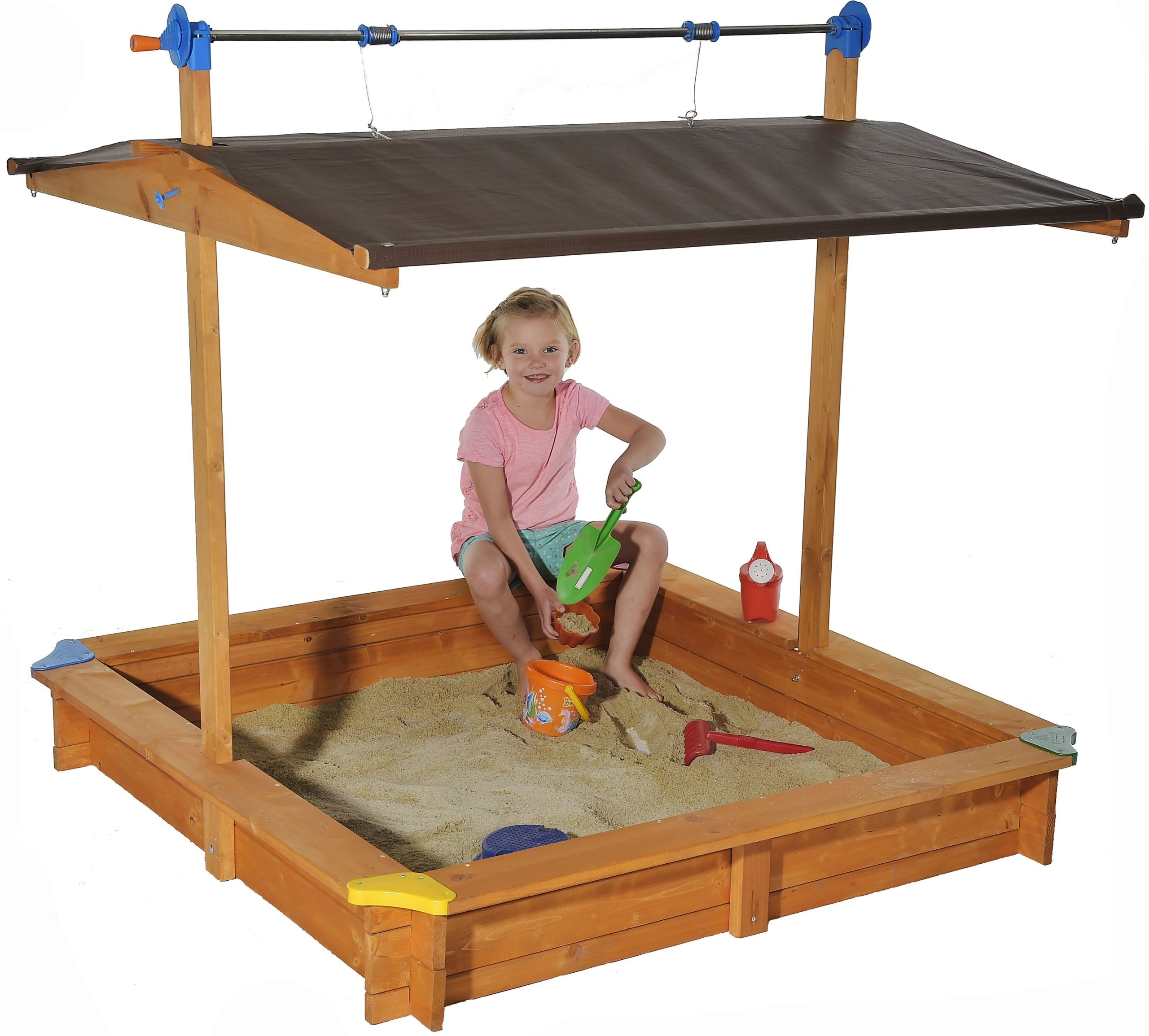 walze spielzeug sandkasten GASPO Holz-Sandkasten 140 x 140 cm Kurbeldach - Spiele Max