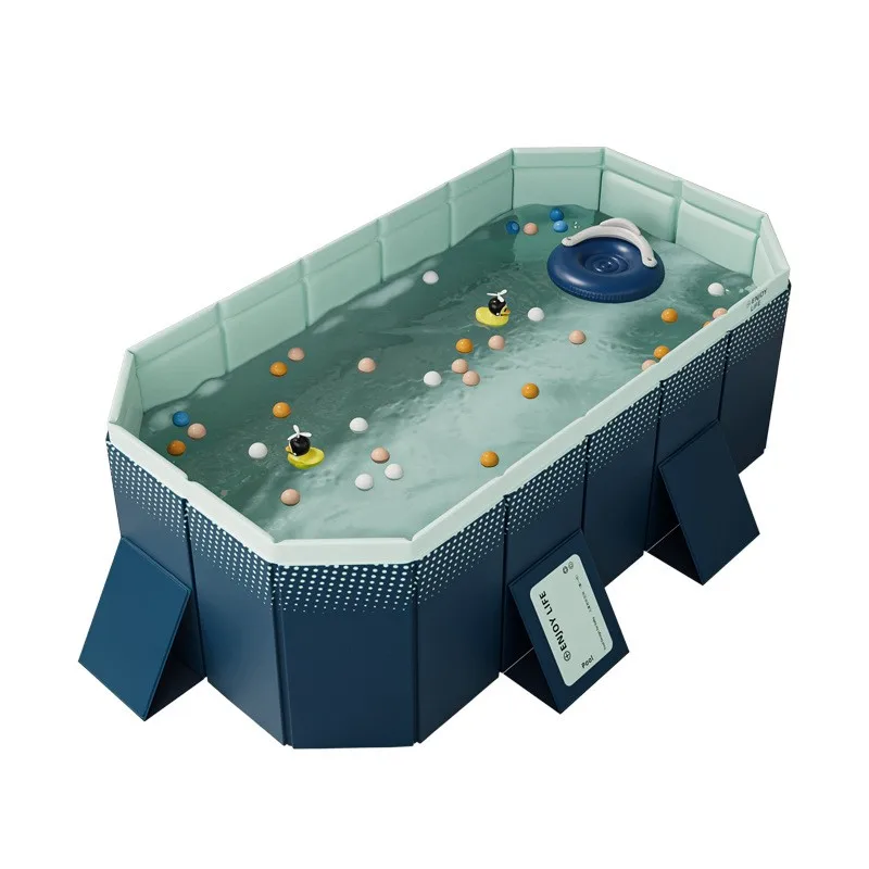 Faltbarer blauer Familienpool mit rutschfestem Boden und Wasserpumpe – 2,1m