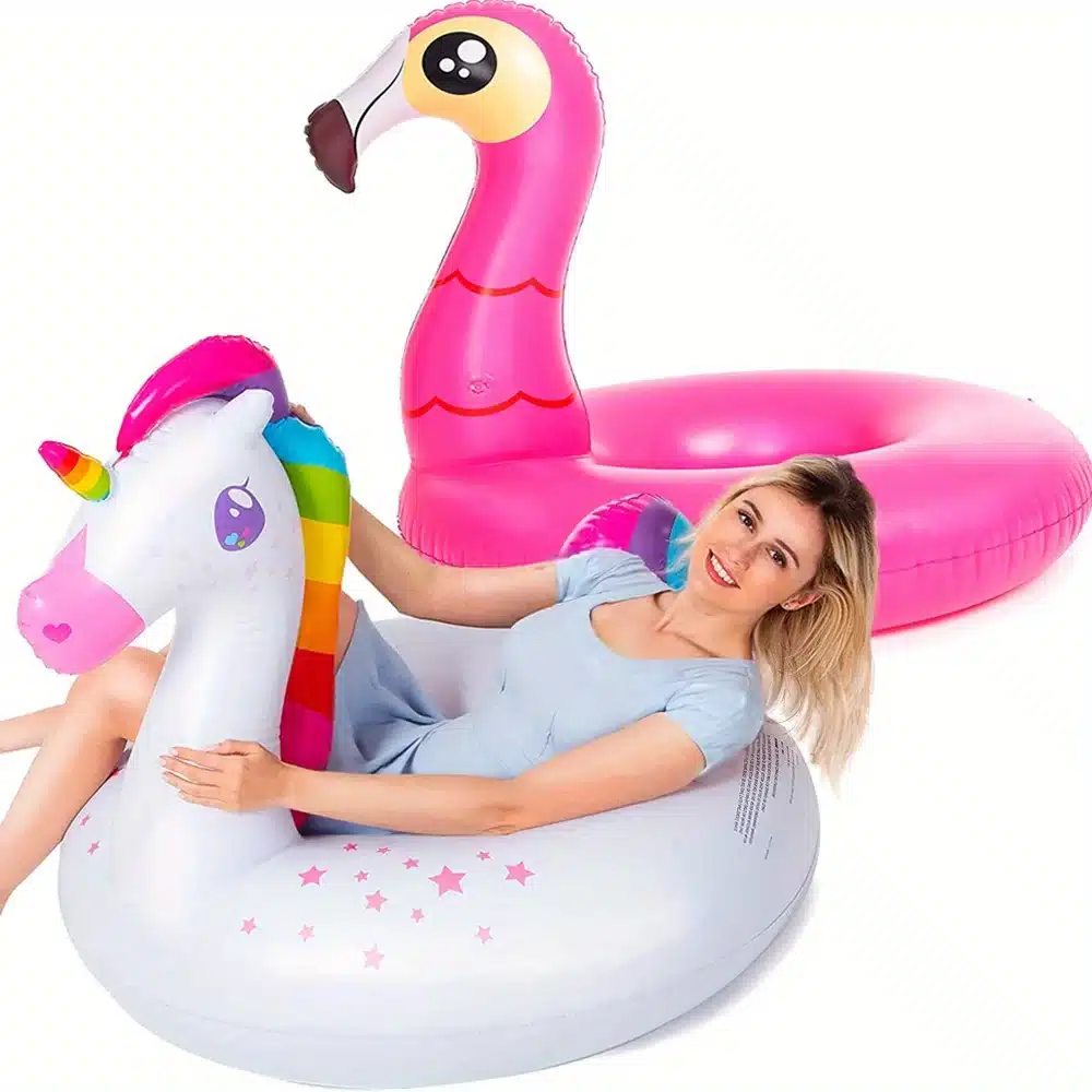 Joyfy 2er Set Schwimmreifen Flamingo Rosa und Einhorn Pink groß