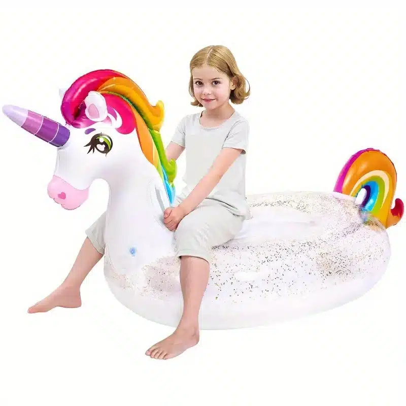 Bunter großer Einhorn Schwimmreifen mit Glitzer und zwei Griffen