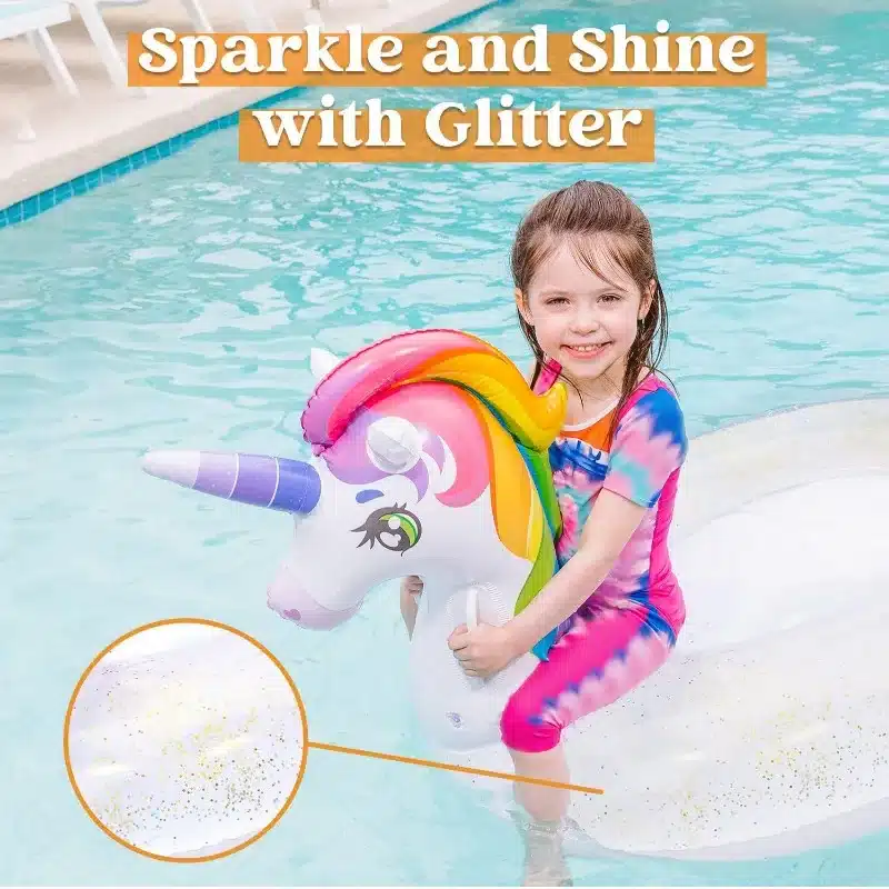 Bunter großer Einhorn Schwimmreifen mit Glitzer und zwei Griffen – Bild 2