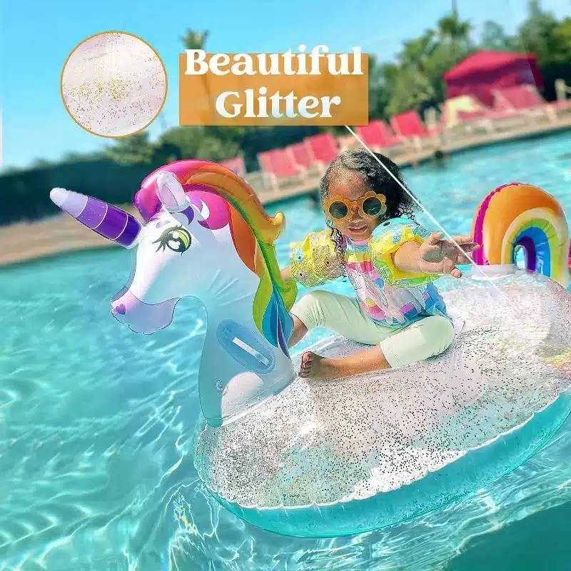 Bunter großer Einhorn Schwimmreifen mit Glitzer und zwei Griffen – Bild 5