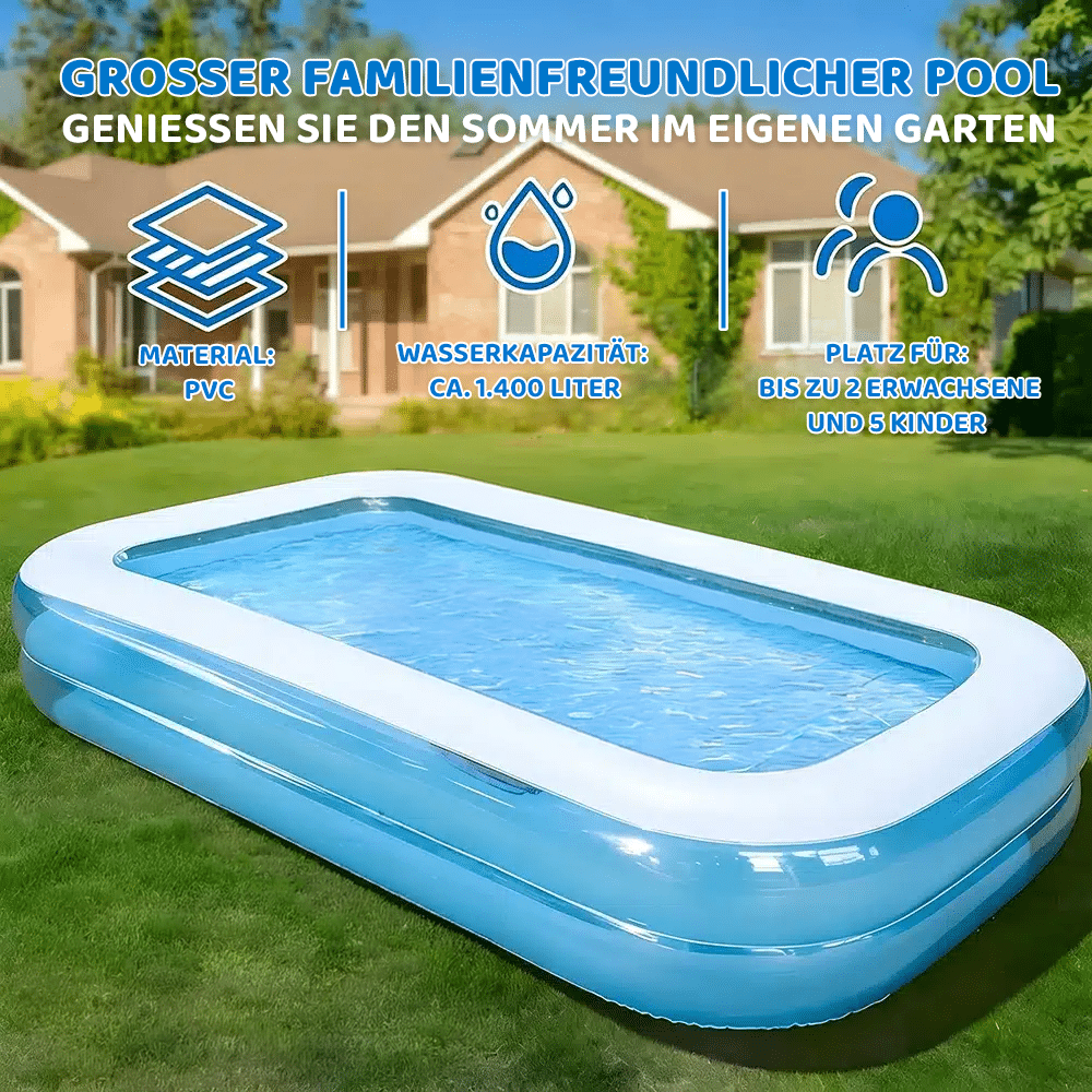Großer aufblasbarer Familienpool aus blauem PVC mit isolierendem Boden – 2,6m