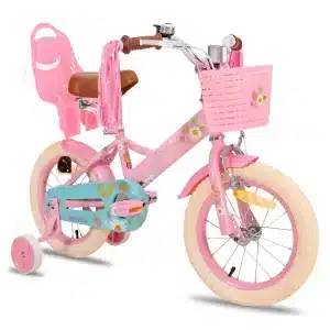 Kinderfahrrad Rosa mit Puppensitz und bunten Fahrradbändern